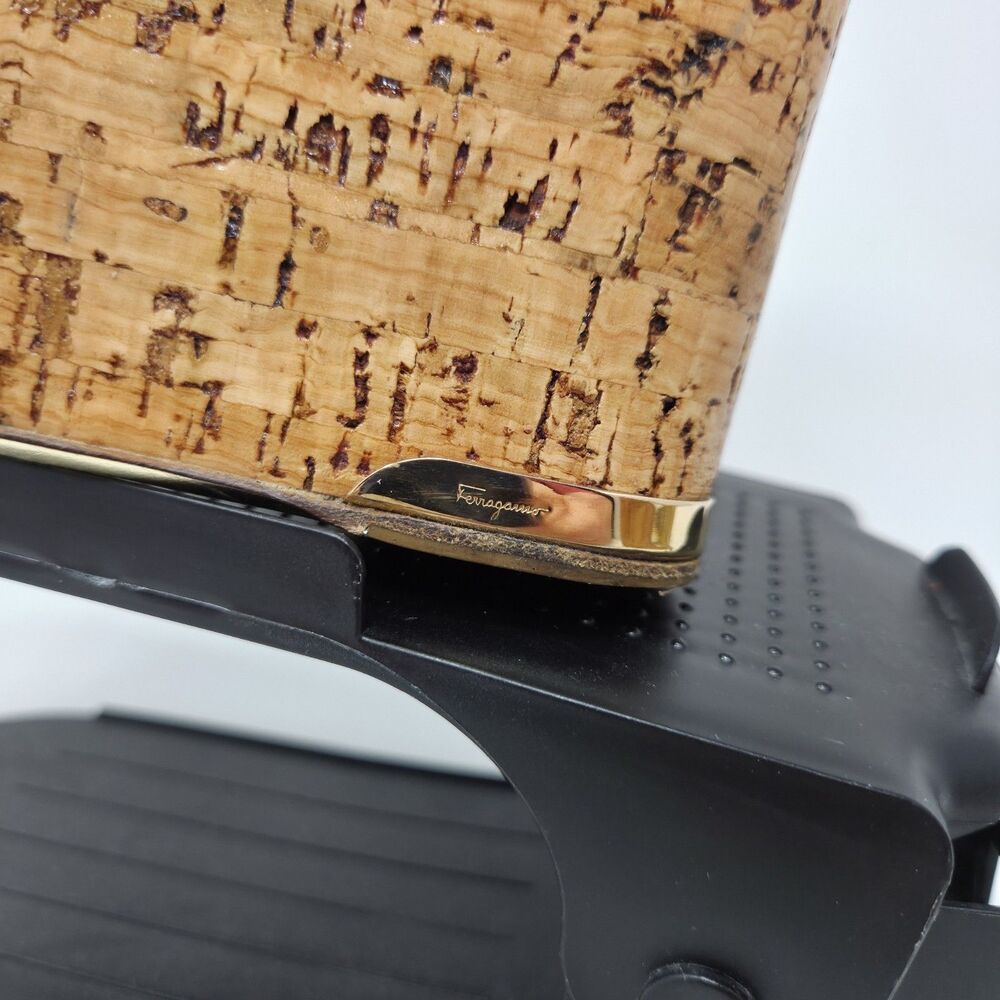 Salvatore Ferragamo Platform Wedge Sandals Strappy Leather Coated Cork Size 9.5 - Picture 4 of 5